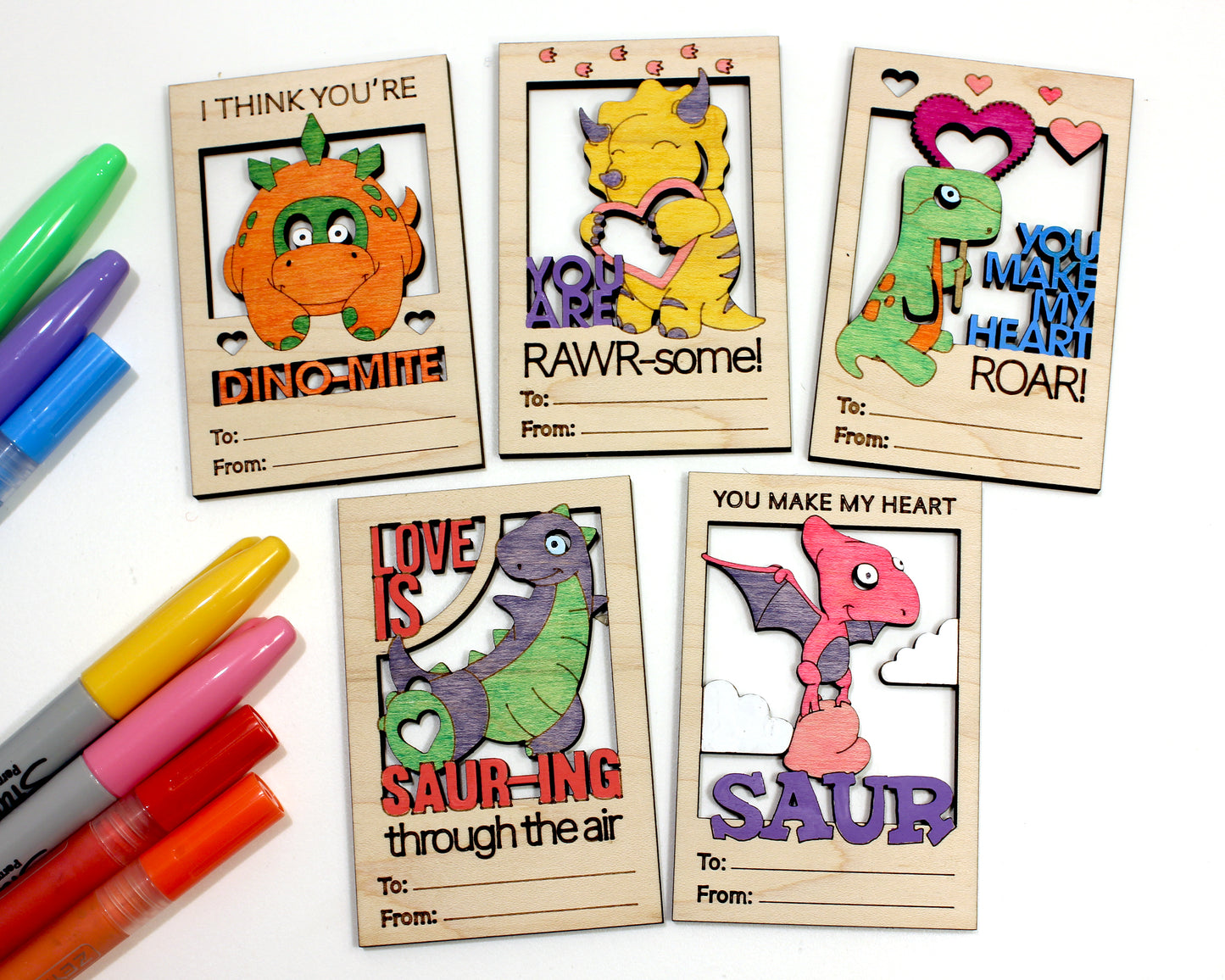 Dino Valentines Day Craft Card Set