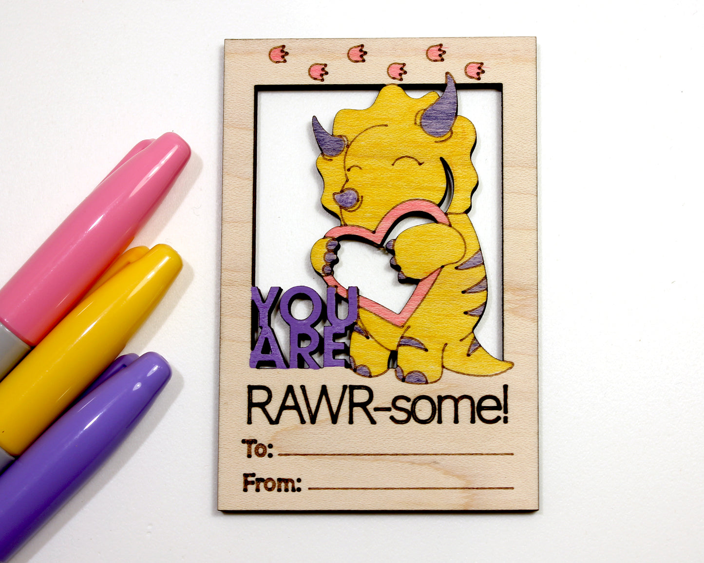 Dino Valentines Day Craft Card Set