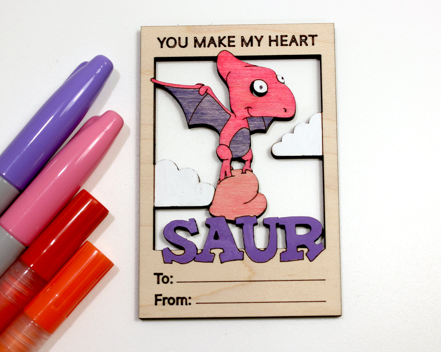 Dino Valentines Day Craft Card Set