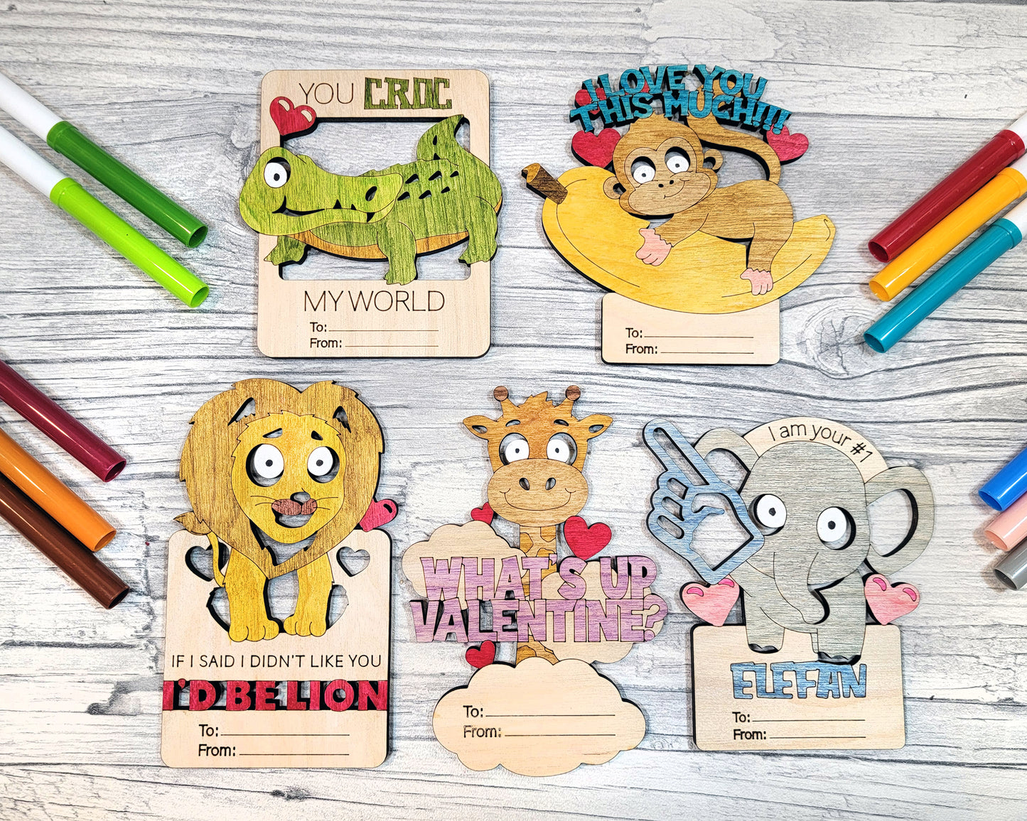 Safari Animal Valentines Day Craft Card Set