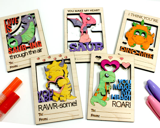 Dino Valentines Day Craft Card Set