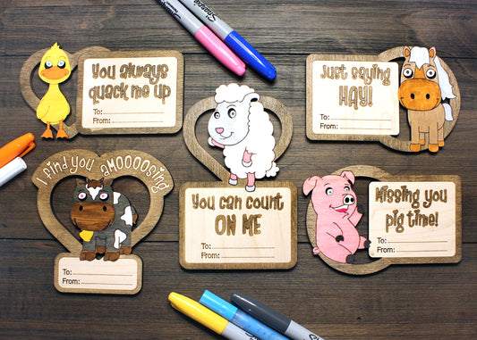 Farm Animal Valentines Day Craft Card Set