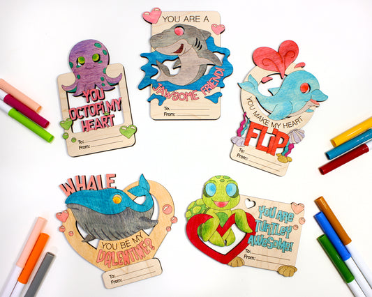 Ocean Life Valentines Day Craft Card Set